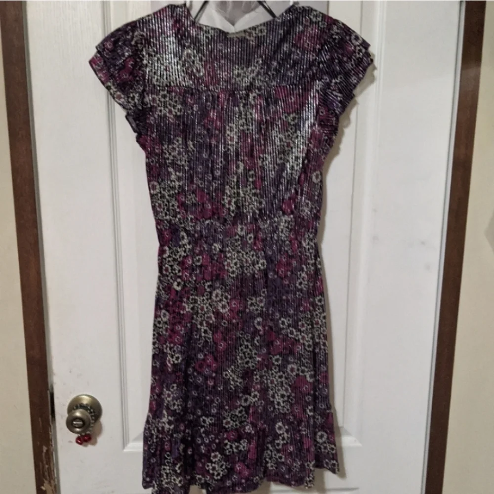 MICHAEL KORS MK Women's Zinnia Floral Ruched Mini Dress Flounce Hem Purple Dress - Picture 5 of 5
